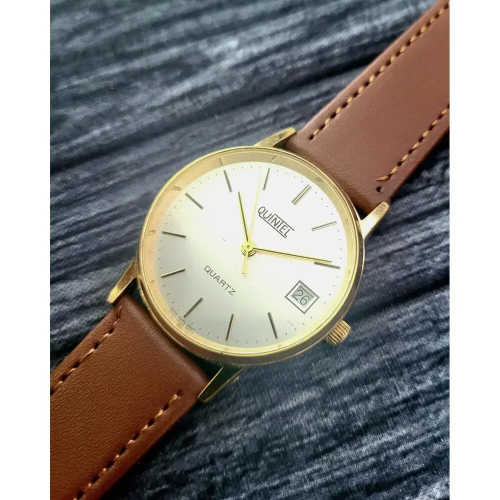 Very Rare Vintage Quintel‎ Pie Pan Mens 80s Retro Dress Watch